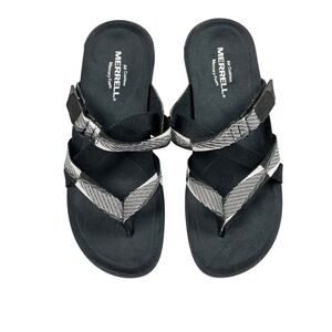 Merrell EUC Mendi Thong Sandals Women's 6 Black White J000788 Performance